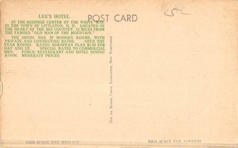 Littleton New Hampshire Lees Hotel Multiview Antique Postcard K52238