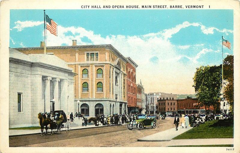 19151930 Postcard; City Hall & Opera House, Main Street, Barre VT