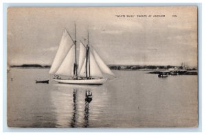 1948 Boats with Flag, White Sails Yachts at Anchor Vintage Posted Postcard