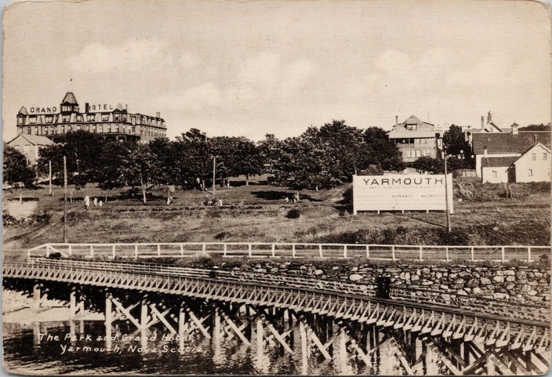 Park & Grand Hotel Yarmouth Nova Scotia NS Sign Unused Photogelatine Postcard C5 