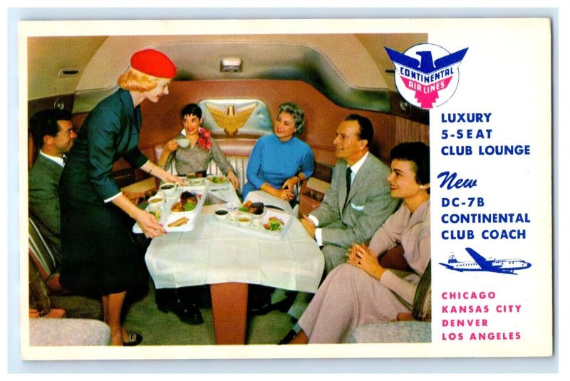 CONTINENTAL AIRLINES DC-7B CLUB COACH AIRPLANE PLANE POSTCARD (FS16)