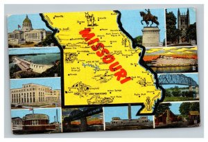 Vintage 1940's Postcard Greetings From Missouri - Giant Map Buildings Bridges