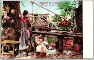 Costumbree Andaluzac Cocina Al Aire Libre Cute Baby White Dress Postcard