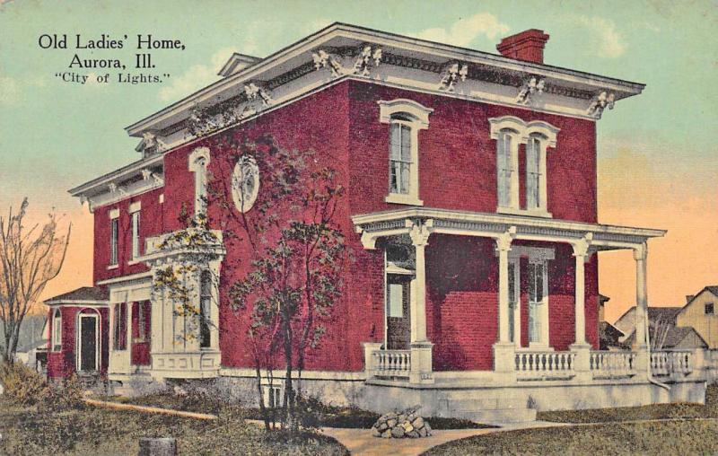 Aurora IL Old Ladies Home City of Lights Postcard