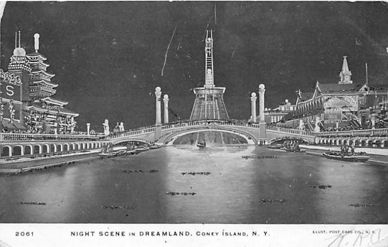 Night Scene in Dreamland Coney Island, New York, USA Amusement Park 1905 glit...