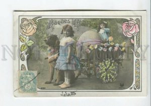 440247 France EASTER Girl DOLL Egg HUGE DOG Art Nouveau Vintage PHOTO postcard