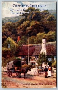 The Ship, Porlock Weir, Somerset, Tuck Christmas Greetings Postcard, A. Quinton