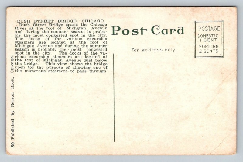 Rush Street Bridge   Chicago  Illinois   Postcard