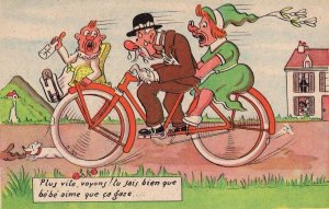 French Bicycle Race Crazy Driver Bike Transport Comic Old Postcard