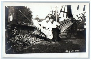 1914 Woman Sat On Hammock RPPC Photo Posted Antique Postcard