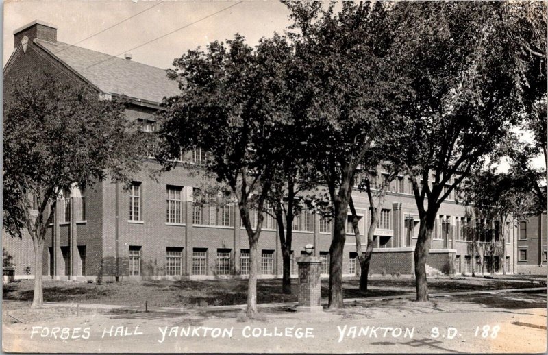 RPPC Forbes Hall, Yankton College Yankton SD Vintage Postcard V66
