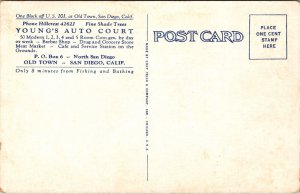 Linen Postcard Young's Auto Court US 101 Old Town, San Diego, California