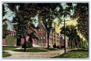 Burlington Vermont Postcard College Row University Road c1910 Raphael Tuck Sons