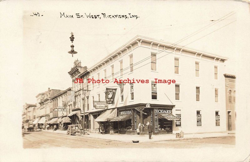 IN, Richmond, Indiana, RPPC, Main Street, Business Section, Bellefontaine Photo