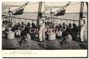 Old Postcard Boat On board warships At Sea A lined rest