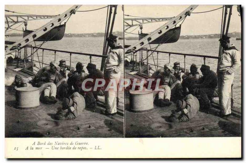 Old Postcard Boat On board warships At Sea A lined rest