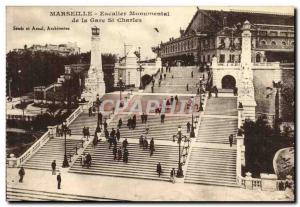 Old Postcard Marseille Monumental Staircase of the Gare St Charles