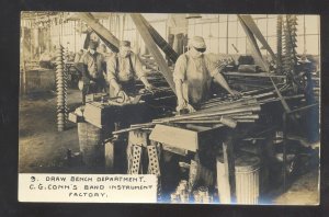 RPPC C.G. CONN'S BAND INSTRUMENT FACTORY DRAW BENCH REAL PHOTO POSTCARD