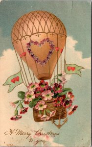 A Merry Christmas To You PC Hot Air Balloon Filled with Flowers, Anchor, Hearts