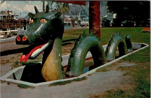 Kelowna, BC Canada  THE OGOPOGO Lake Monster Statue ROADSIDE VIntage Postcard