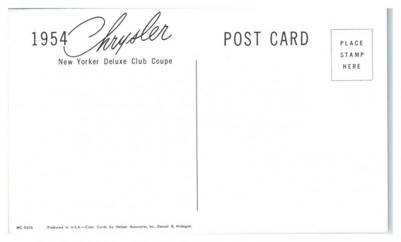 1954 Chrysler New Yorker Deluxe Club Coupe Postcard *5C