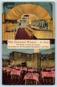 St Paul Minnesota Postcard Covered Wagon Restaurant Multiview 1938 Vintage Linen