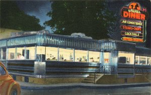 Laurel MD The Laurel Diner on U.S. ! Night View Linen Postcard
