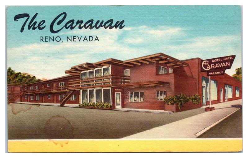 Mid-1900s The Caravan Motel Hotel, Reno, NV Postcard