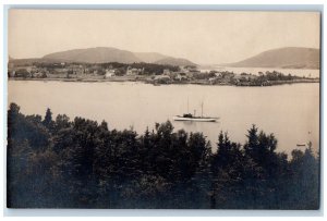 c1910's View Of South West Harbor Maine ME, Boat Scene RPPC Photo Postcard