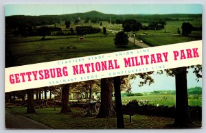 Gettysburg PA~Banner Greeting Separate Union & Confederate Line~Vintage Postcard