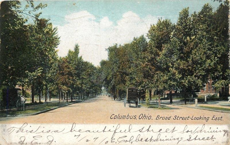 Columbus OhioHomes on Broad Street Looking EastHorse Carriage1906 Postcard