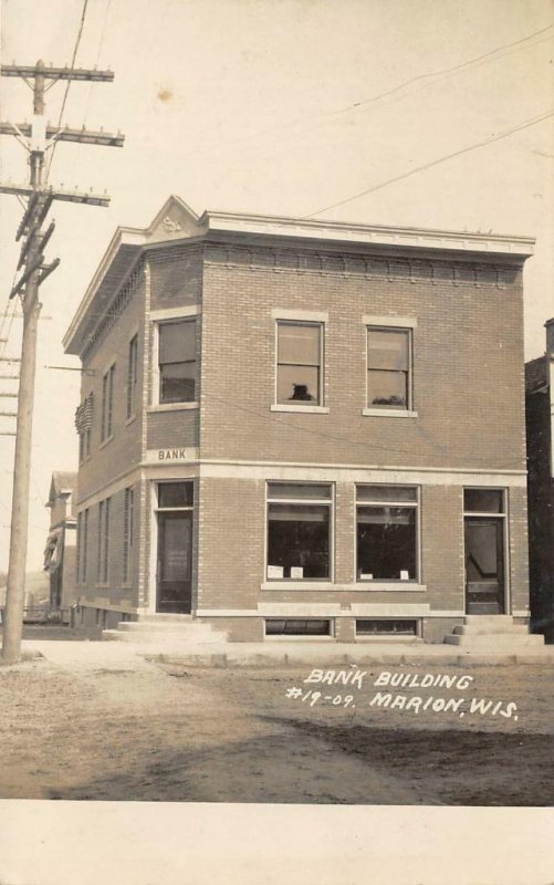 RPPC Bank Building, Marion, Wisconsin 1909 Vintage Postcard