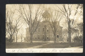 RPPC CLARINDA IOWA SCHOOL BUILDING TO LATHROP MO. REAL PHOTO POSTCARD