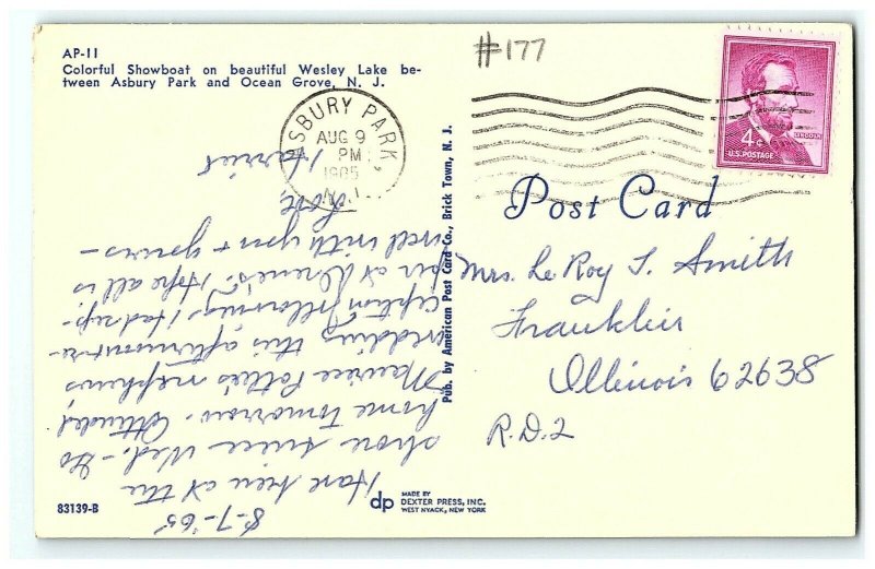 1965 Showboat Wesley Lake Postcard Asbury Park & Ocean Grove NJ Rollercoaster 