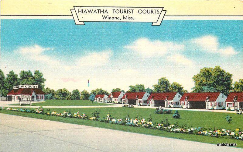 1940s Winona Mississippi Hiawatha Tourist Court MWM Linen postcard 12117