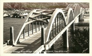 c1936 RPPC Postcard; Moderne Umpqua River Swing Span Bridge, Reedsport OR