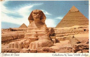 VINTAGE POSTCARD SPHINX CAIRO KODACHROME TRANS WORLD AIRLINE EGYPT MAILED 1948