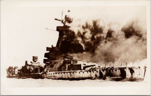 Sinking of 'Admiral Graf Spee' WW2 German Ship Real Photo Postcard E96