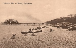 Vintage Postcard Victoria Pier & Beach Folkestone Kent England