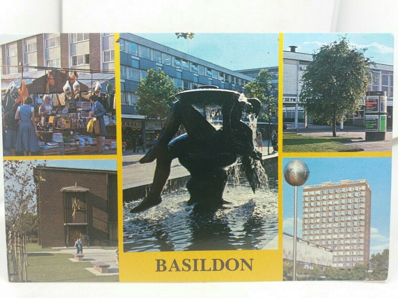 Postcard Basildon Town Centre Fountain Market Towngate Theatre DSS Building 70s