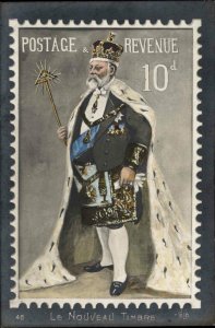 King Edward VII as Postage Stamp Tinted Real Photo Postcard LE NOUVEAU TIMBRE