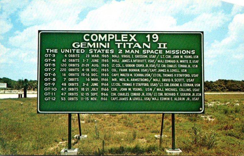 Florida John F Kennedy Space Center Complex 19 List Of Gemini Titan II Spce M...