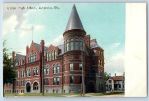 Janesville Wisconsin WI Postcard High School Building Exterior View 1905 Vintage