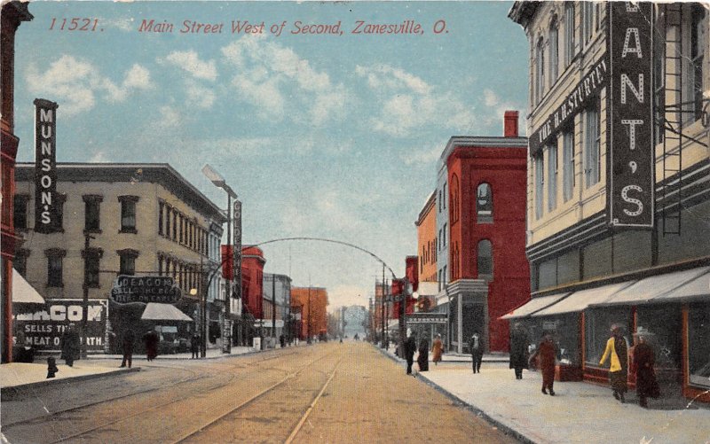 J35/ Zanesville Ohio Postcard c1910 Main Street 2nd Munson's Store 245