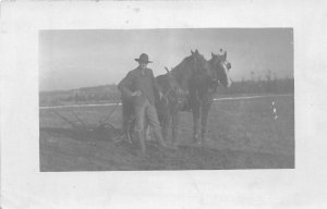 H90/ Interesting RPPC Postcard c1910 Farmer Horse Team Plowing Occupational174