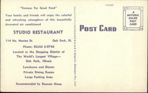 Oak Park IL Studio Restaurant No Marion St. Linen Postcard