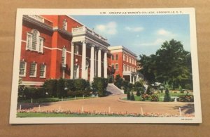 VINTAGE.01 LINEN POSTCARD UNUSED GREENVILLE WOMEN'S COLLEGE, GREENVILLE, S.C.