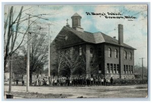 Bronson Michigan MI Postcard St Mary School Exterior View Building 1909 Vintage