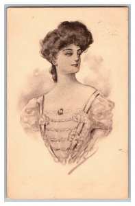 c1911 Postcard Pretty Woman Vintage Standard View Card Drawing 