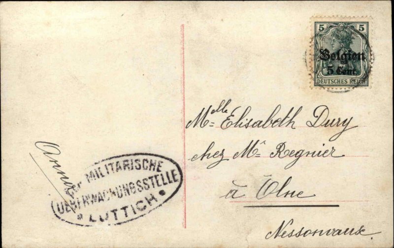 Children 5 Cent German Occupation Military Surveillance Site Stamp Liege RPPC